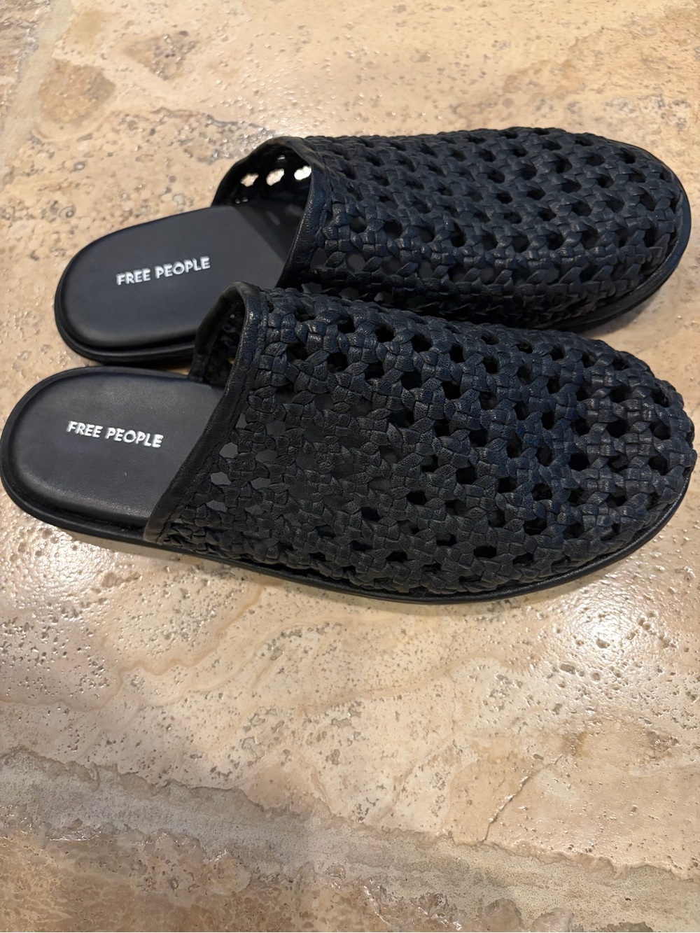 Free People Black Woven Slide Mules New Size 8